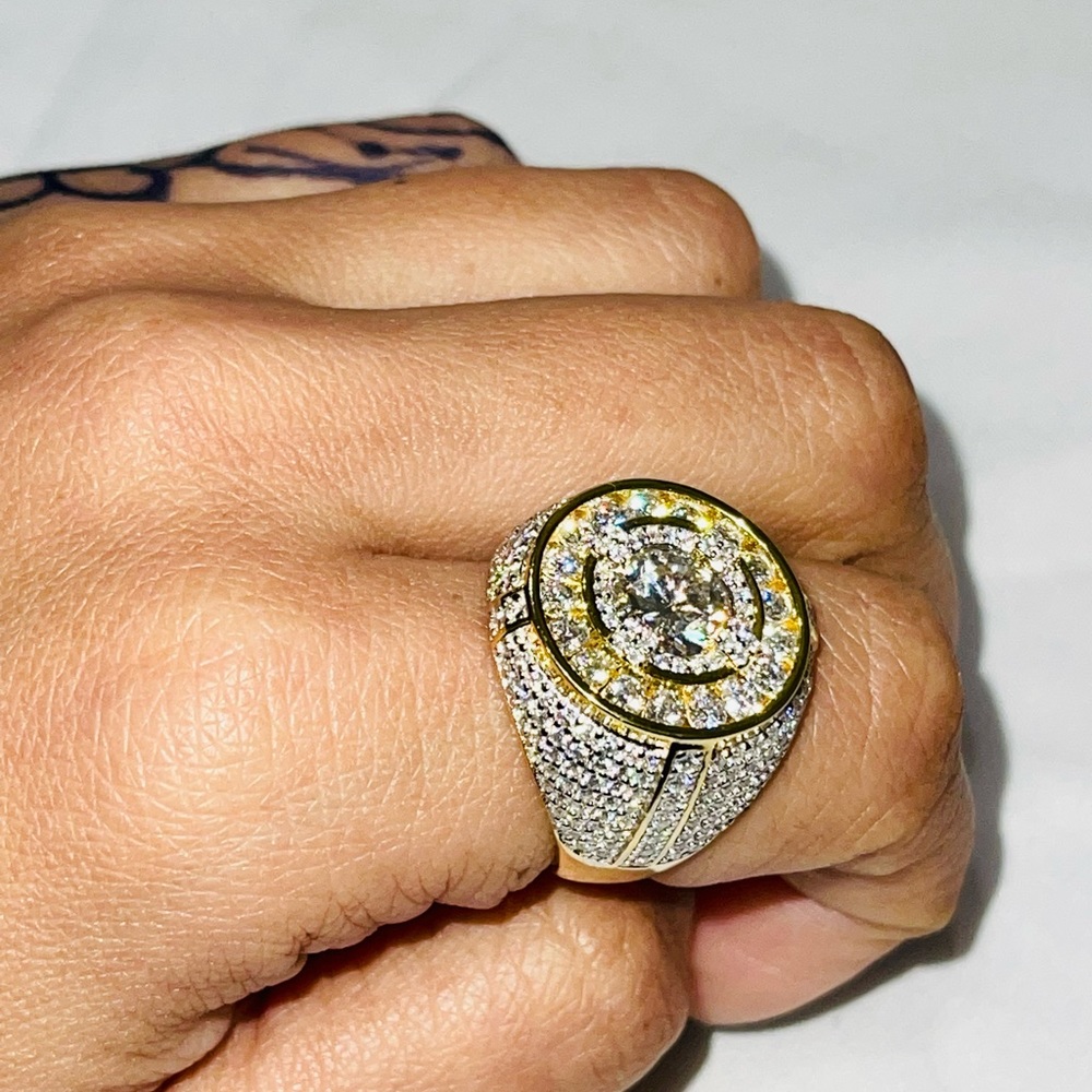 VS D Clarity GRA Certified Mens Iced out Ring 14k Gold Vermeil Lab Grown Diamond - Picture 9 of 13